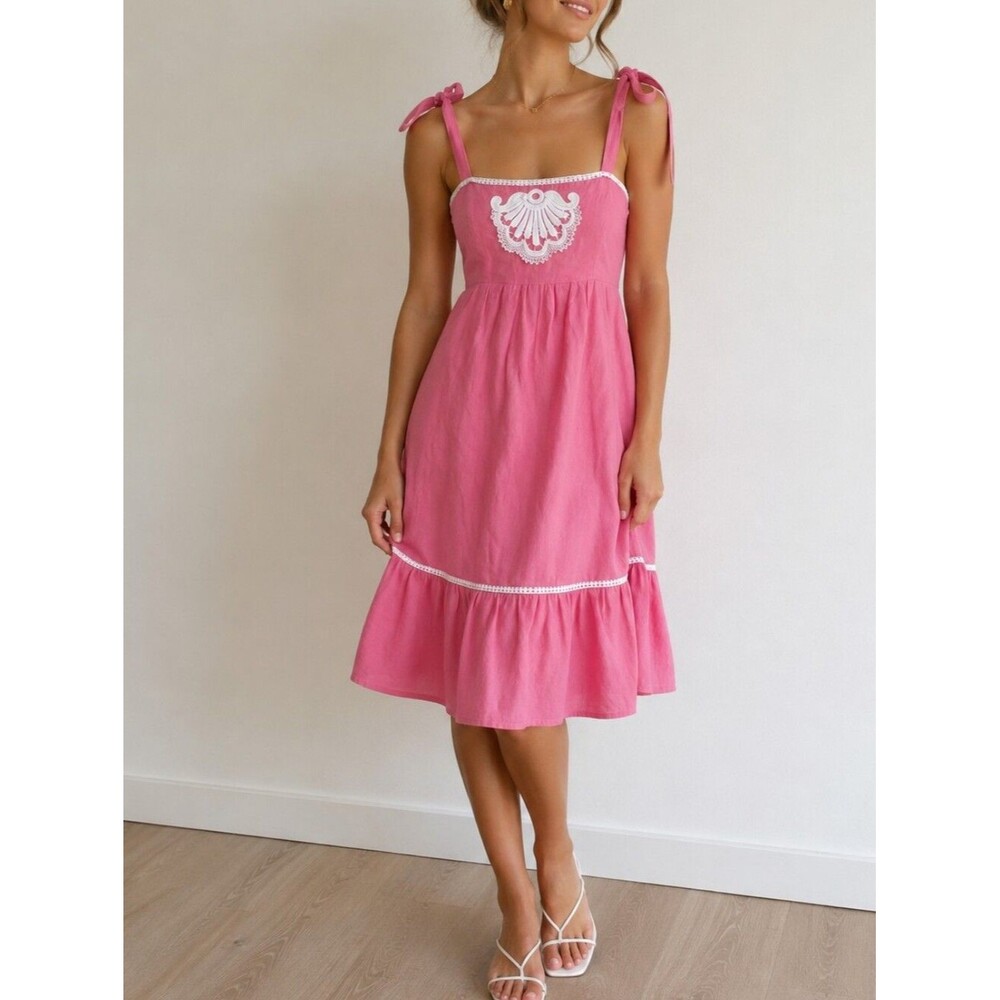 Lilly Pulitzer midi sundress, sweet pink & white, tie straps, cotton/linen 2